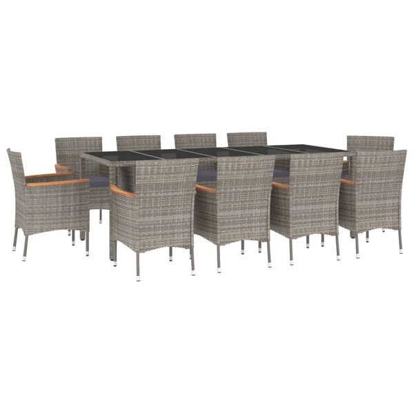 vidaXL 11 Piece Garden Dining Set with Cushions Grey Poly Rattan
