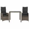 vidaXL 3 Piece Garden Bistro Set with Cushions Grey Poly Rattan