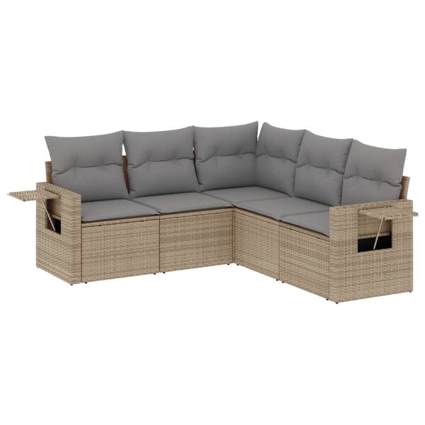 vidaXL 5 Piece Garden Sofa Set with Cushions Beige Poly Rattan