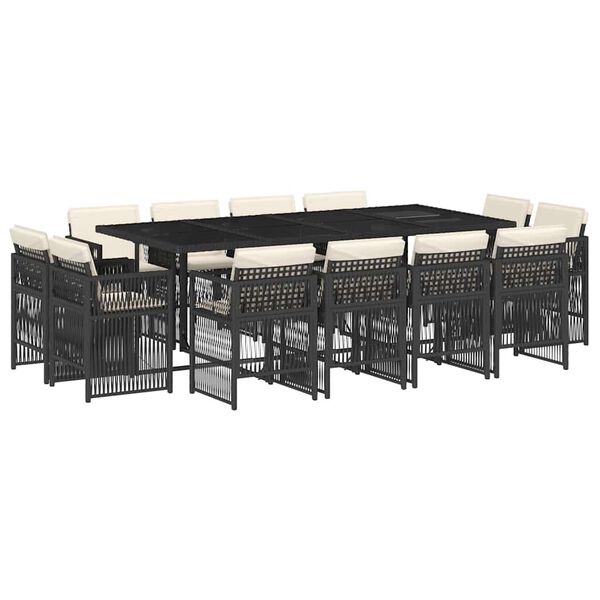 vidaXL 13 Piece Garden Dining Set with Cushions Black Poly Rattan