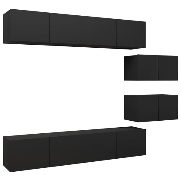 vidaXL 6 Piece TV Cabinet Set Black Engineered Wood