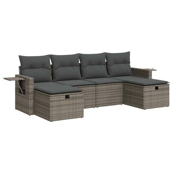 vidaXL 6 Piece Garden Sofa Set with Cushions Grey Poly Rattan