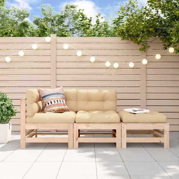 vidaXL 3 Piece Garden Lounge Set with Cushions Solid Wood