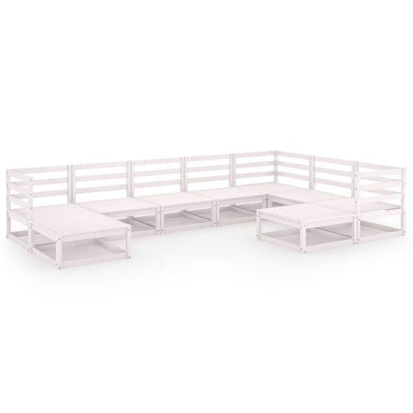 vidaXL 9 Piece Garden Lounge Set White Solid Pinewood