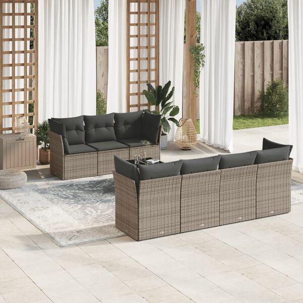 vidaXL 8 Piece Garden Sofa Set with Cushions Grey Poly Rattan