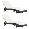 vidaXL Sun Loungers 2 pcs with Wheels and Cushions Poly Rattan Black