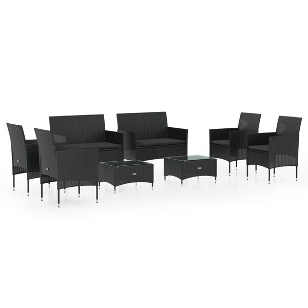vidaXL 8 Piece Garden Lounge Set with Cushions Poly Rattan Black