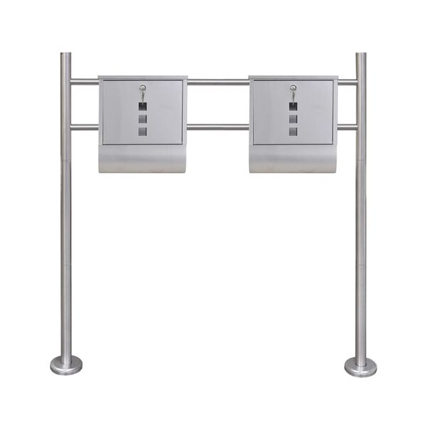 Double Mailbox on Stand Stainless Steel