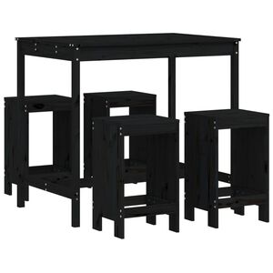 vidaXL 5 Piece Garden Bar Set Black Solid Wood Pine