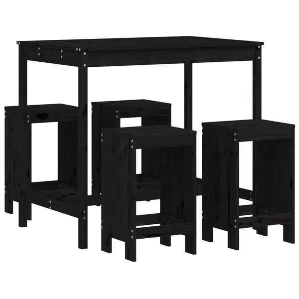 vidaXL 5 Piece Garden Bar Set Black Solid Wood Pine