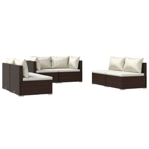 vidaXL 6 Piece Garden Lounge Set with Cushions Poly Rattan Brown