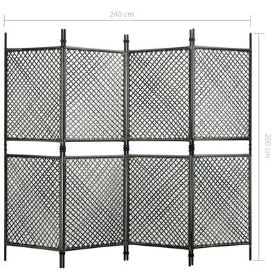 vidaXL 4-Panel Room Divider Poly Rattan Anthracite 240x200 cm