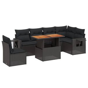 vidaXL 7 Piece Garden Sofa Set with Cushions Black Poly Rattan