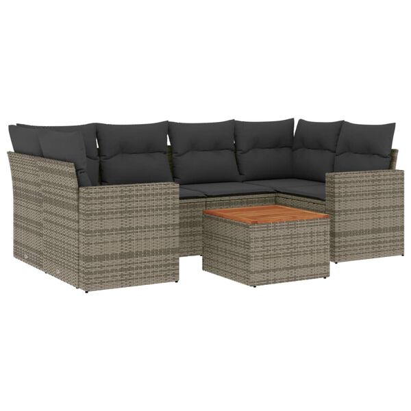 vidaXL 7 Piece Garden Sofa Set with Cushions Grey Poly Rattan