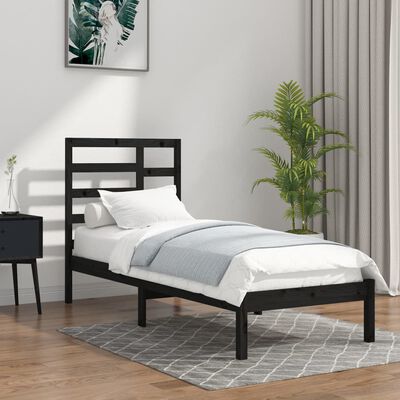 vidaXL Bed Frame Black Solid Wood 90X190 cm Single
