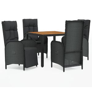 vidaXL 5 Piece Garden Dining Set with Cushions Black Poly Rattan