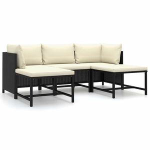 vidaXL 5 Piece Garden Lounge Set with Cushions Poly Rattan Black