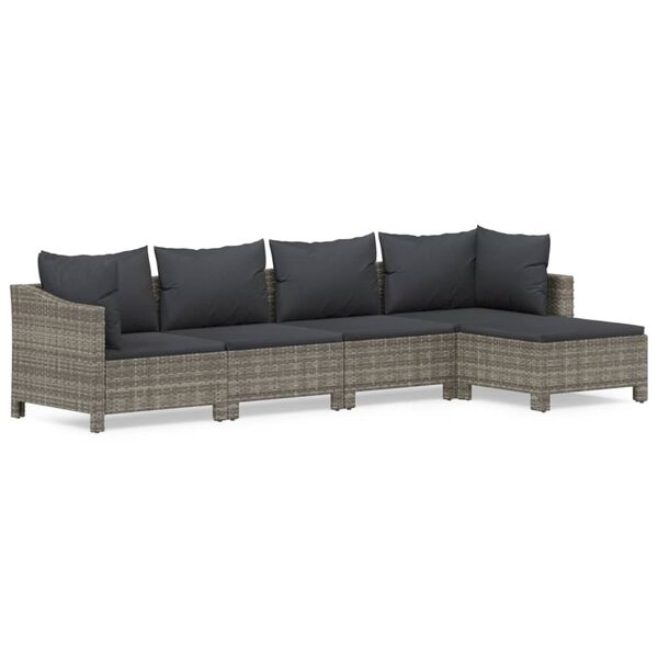 vidaXL 5 Piece Garden Lounge Set with Cushions Grey Poly Rattan