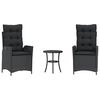 vidaXL 3 Piece Bistro Set with Cushions Black Poly Rattan