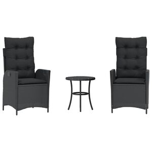 vidaXL 3 Piece Bistro Set with Cushions Black Poly Rattan