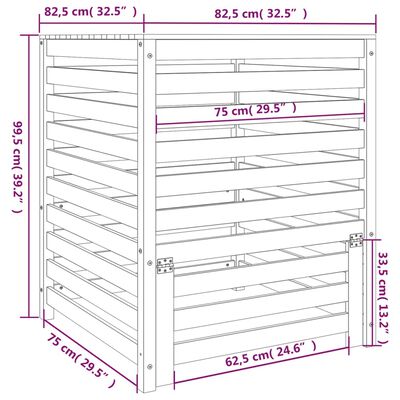 vidaXL Composter White 82.5x82.5x99.5 cm Solid Wood Pine