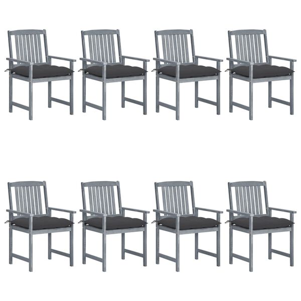 vidaXL Garden Chairs with Cushions 8 pcs Solid Acacia Wood Grey