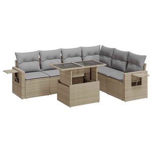vidaXL 7 Piece Garden Sofa Set with Cushions Beige Poly Rattan