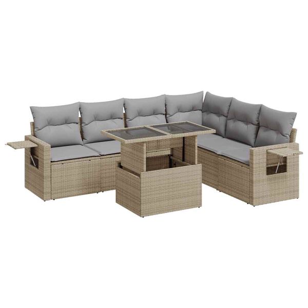vidaXL 7 Piece Garden Sofa Set with Cushions Beige Poly Rattan