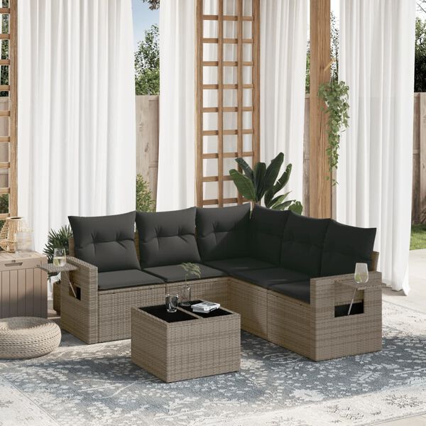 vidaXL 6 Piece Garden Sofa Set with Cushions Grey Poly Rattan