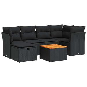 vidaXL 7 Piece Garden Sofa Set with Cushions Black Poly Rattan