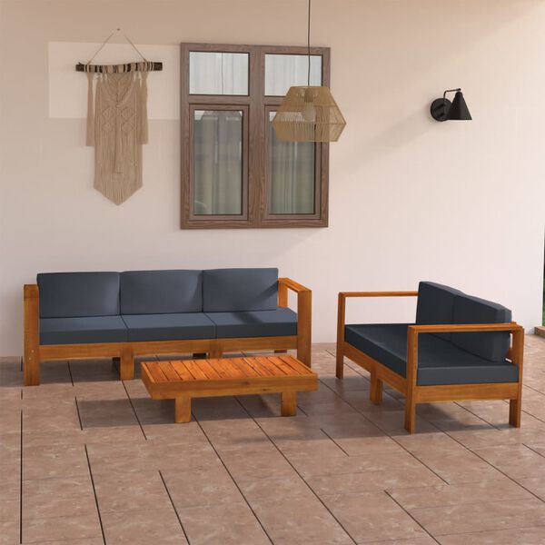 vidaXL 5 Piece Garden Lounge Set with Dark Grey Cushions Acacia Wood