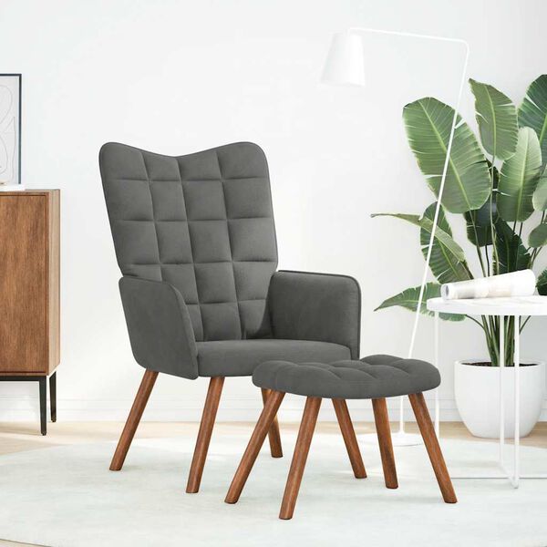 vidaXL Relaxing Chair with Stool Dark Grey Velvet