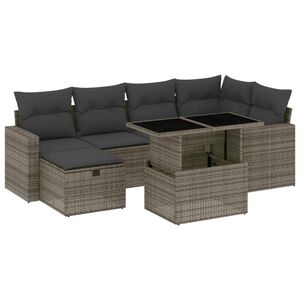 vidaXL 7 Piece Garden Sofa Set with Cushions Grey Poly Rattan