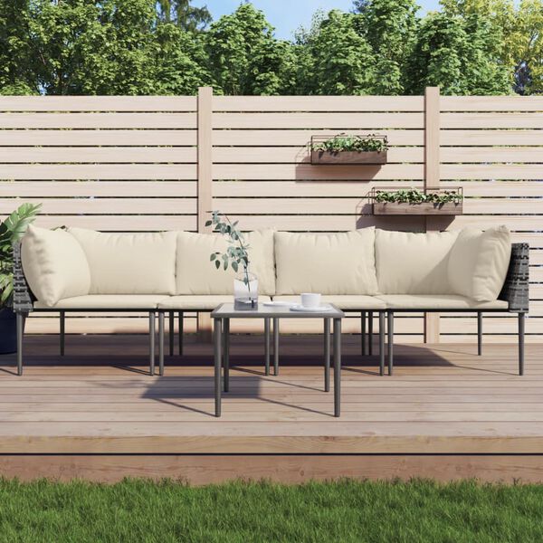 vidaXL 5 Piece Garden Lounge Set with Cushions Grey Poly Rattan