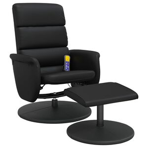 vidaXL Massage Recliner Chair with Footstool Black Faux Leather