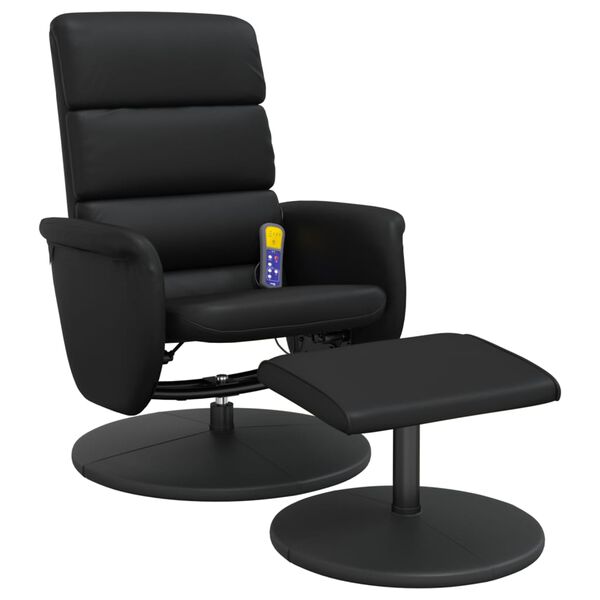 vidaXL Massage Recliner Chair with Footstool Black Faux Leather
