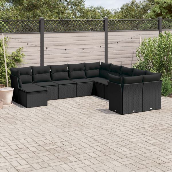 vidaXL 11 Piece Garden Sofa Set with Cushions Black Poly Rattan