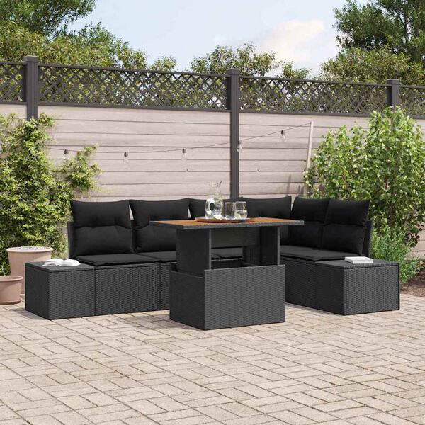 vidaXL Garden Dining Set with Cushion Manual 6 pcs Black and Brown