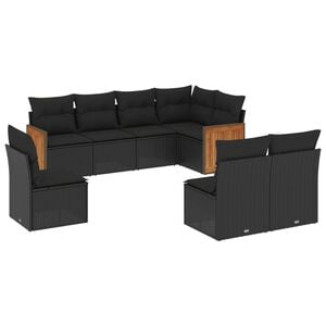 vidaXL 8 Piece Garden Sofa Set with Cushions Black Poly Rattan