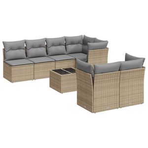 vidaXL 8 Piece Garden Sofa Set with Cushions Beige Poly Rattan