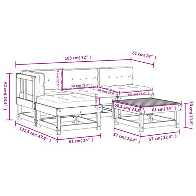 vidaXL 5 Piece Garden Lounge Set with Cushions White Solid Wood