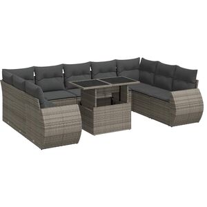 vidaXL 10 Piece Garden Sofa Set with Cushions Grey Poly Rattan