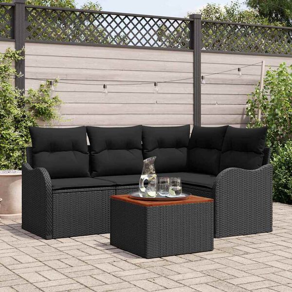 vidaXL Garden Sofa Set with Cushion 5 pcs Black Poly Rattan