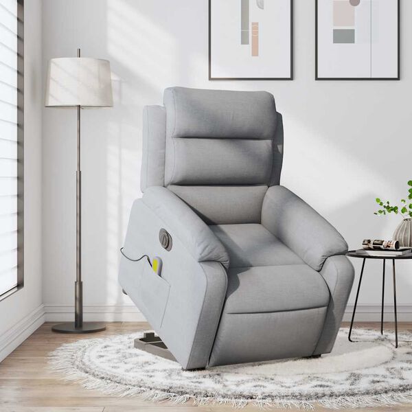 vidaXL Electric Stand up Massage Recliner Chair Light Grey Fabric