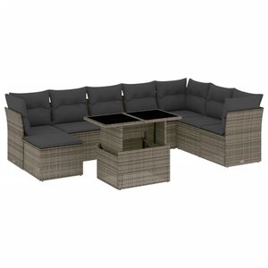 vidaXL 9 Piece Garden Sofa Set with Cushions Grey Poly Rattan