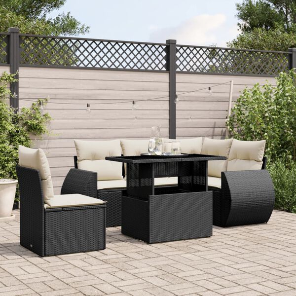 vidaXL 6 Piece Garden Sofa Set with Cushions Black Poly Rattan