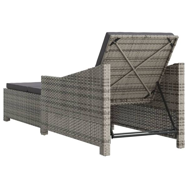 vidaXL Sun Lounger with Dark Grey Cushion Poly Rattan Grey
