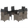 vidaXL 7 Piece Garden Dining Set with Cushions Grey Poly Rattan