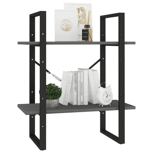 vidaXL 2-Tier Book Cabinet Grey 60x30x70 cm Solid Pine Wood
