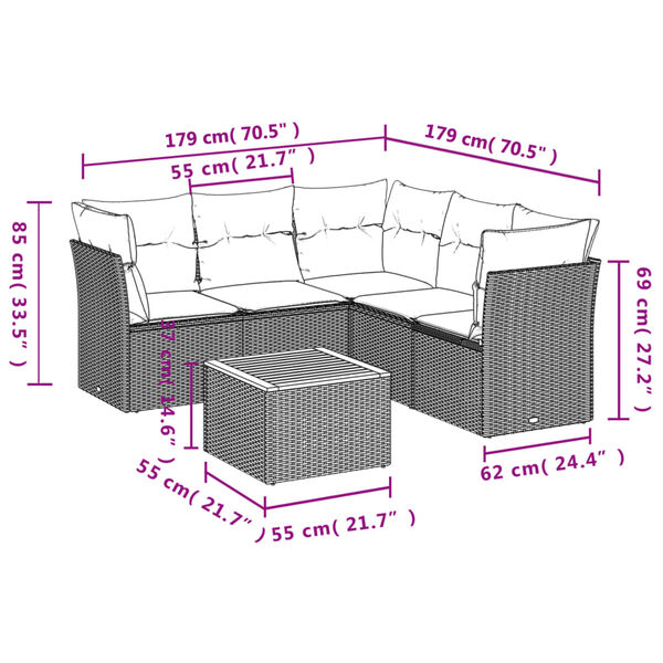 vidaXL 6 Piece Garden Sofa Set with Cushions Grey Poly Rattan
